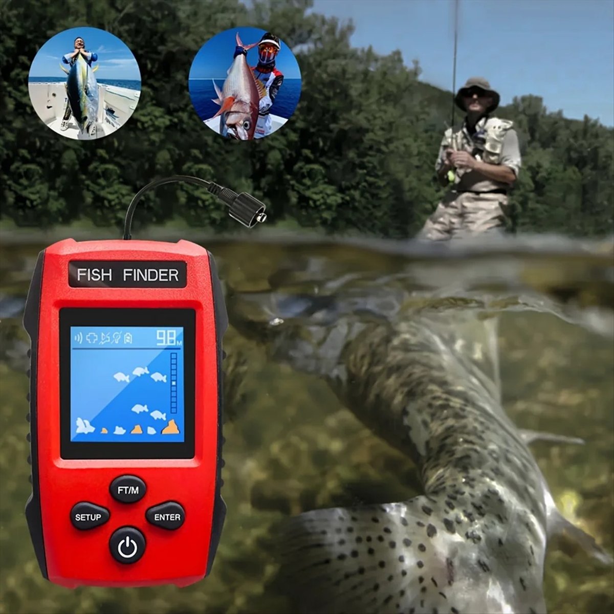 Localizador de peixes lcd colo - Fish Finder Transducer avaliação e preço